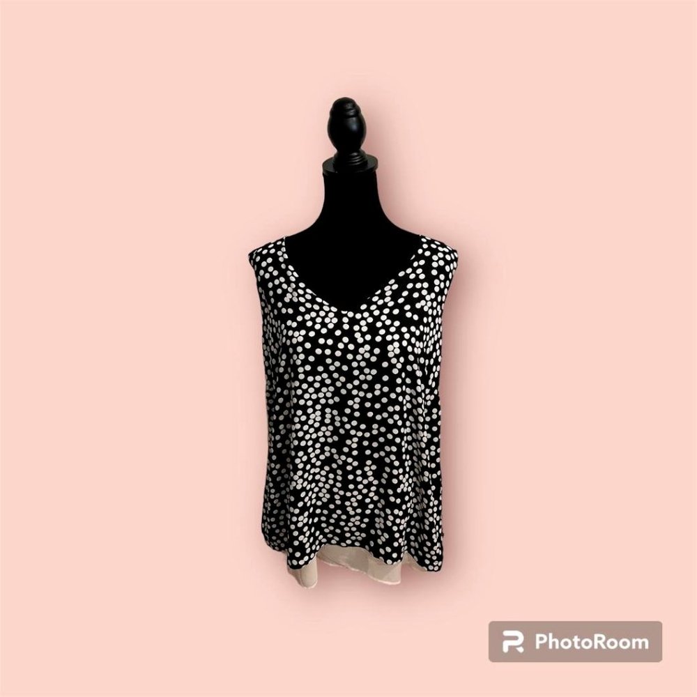 Rose + Olive Women's 1X Black & Cream Polka Dot Blouse